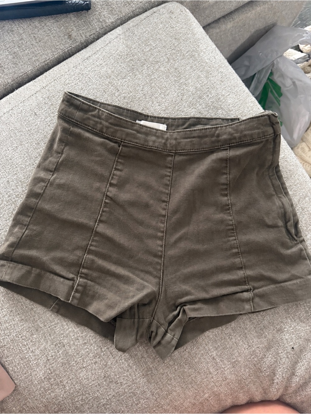 H&M Olive Green High-Waist Panel Shorts